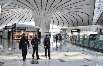 Policemen patrol at Daxing International Airport in battle against coronavirus