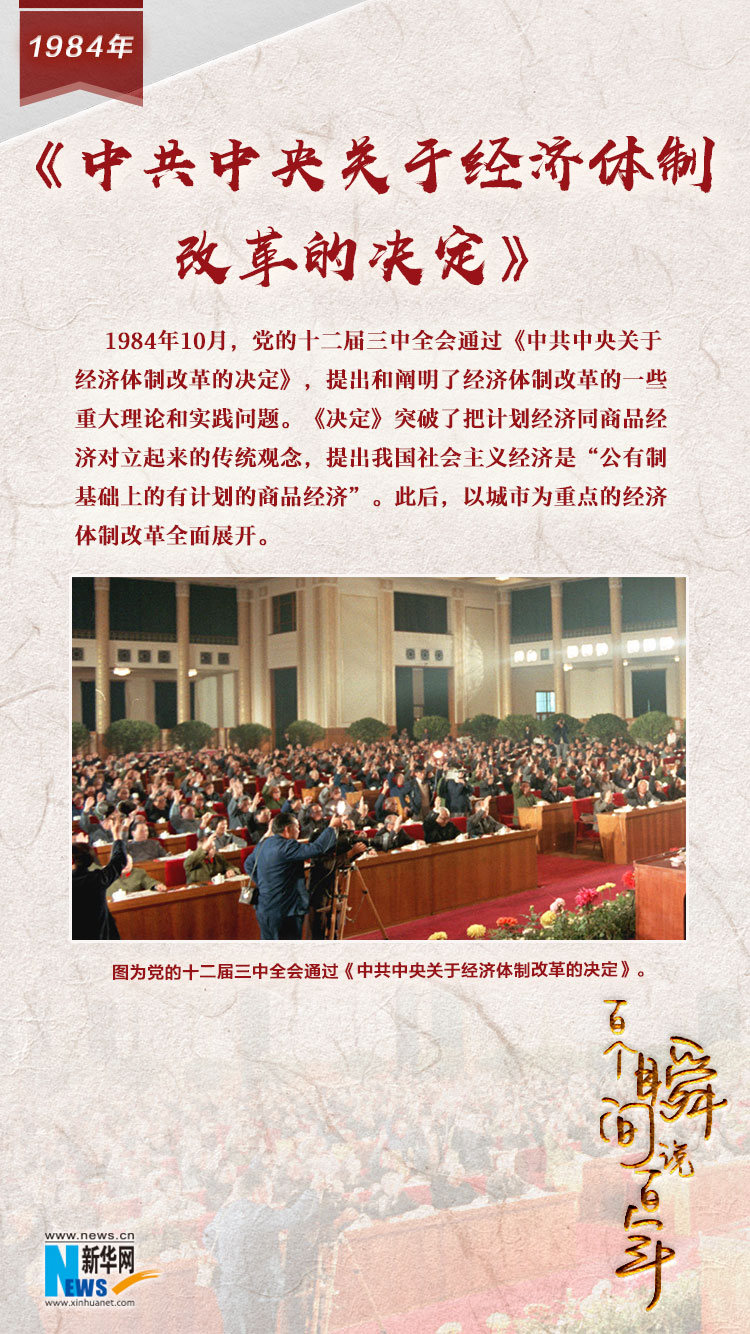 1984，《中共中央关于经济体制改革的决定》