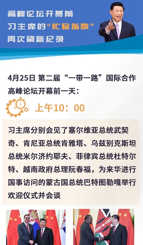 高峰论坛开幕前，习主席的“忙碌指数”再次刷新纪录